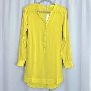 NEW LaMade Yellow Silk Long Sleeve Button Dress‎ Size XS
